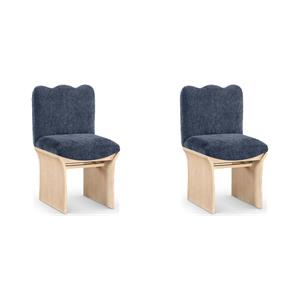Bowery Hill Set of 2 Navy Upholstered Dining Chairs with Oak Veneer