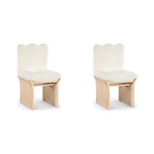 Bowery Hill Set of 2 Dining Chairs in Cream Chenille Fabric with Oak Veneer