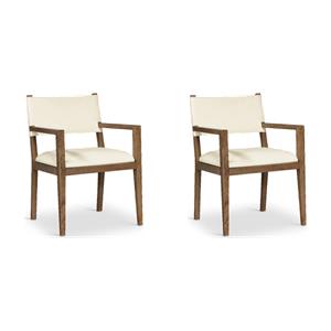 Bowery Hill Set of 2 Cream Vegan Leather Dining Arm Chairs in Walnut Finish