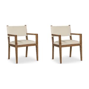 Bowery Hill Set of 2 Beige Vegan Leather Dining Arm Chairs with Walnut Finish