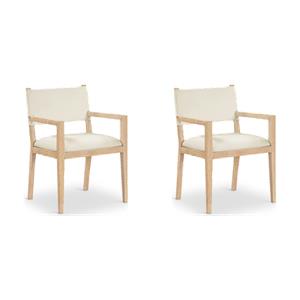 Bowery Hill Set of 2 Dining Arm Chairs in Cream Vegan Leather & Solid Ash Wood