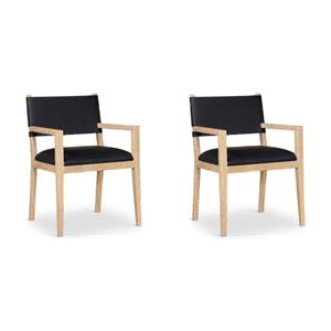 Bowery Hill Set of 2 Dining Arm Chairs in Black Vegan Leather and Ash Wood