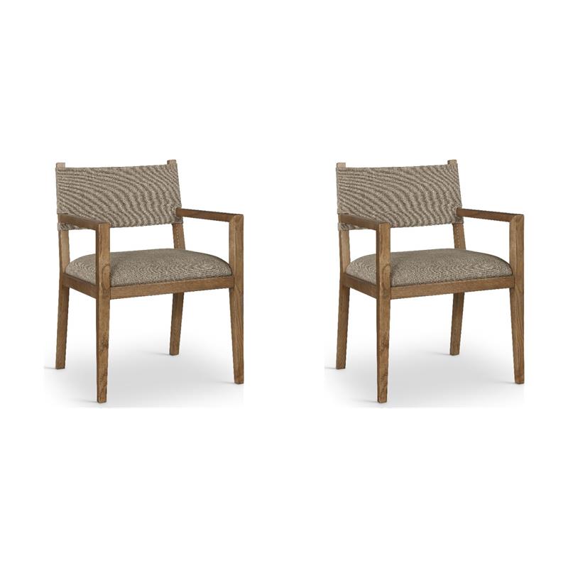 Bowery Hill Set of 2 Brown Linen Dining Arm Chairs with Solid Wood Design