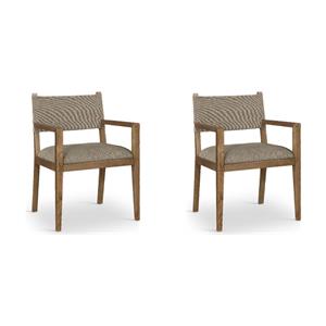 Bowery Hill Set of 2 Brown Linen Dining Arm Chairs with Solid Wood Design