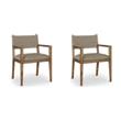 Bowery Hill Set of 2 Brown Linen Dining Arm Chairs with Solid Wood Design