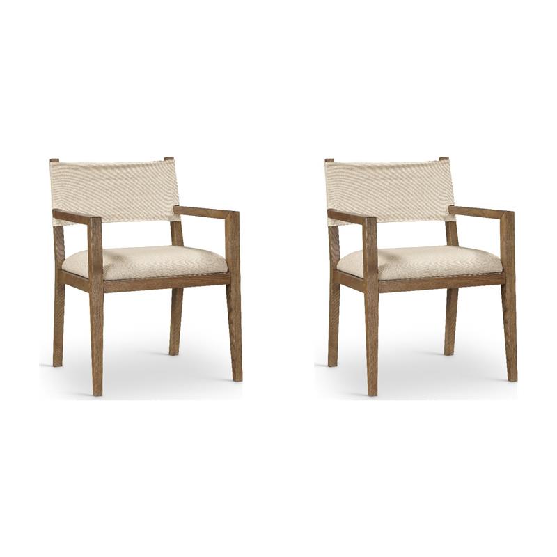 Bowery Hill Set of 2 Beige Linen Textured Fabric Dining Arm Chairs