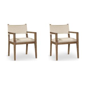 Bowery Hill Set of 2 Beige Linen Textured Fabric Dining Arm Chairs