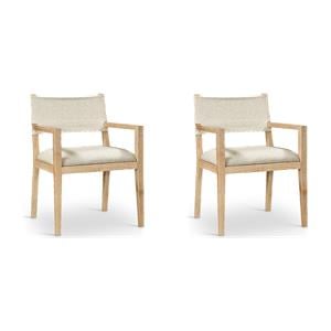 Bowery Hill Set of 2 Cream Linen Dining Arm Chair with Ash Wood