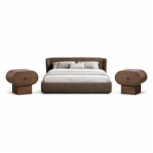 Bowery Hill Set of 3 Brown Chenille Full Bed and 2 Brown Oak Nightstands