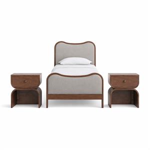 Bowery Hill Nightstand and Twin Upholstered Bed 2-Piece Set in Brown Walnut Finish