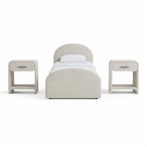 Bowery Hill Set of 3 Beige Twin Trundle Bed and 2 Cream Linen Nightstands