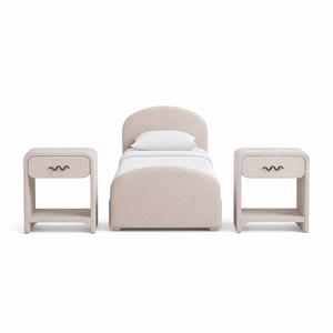 Bowery Hill Set of 3 Pink Twin Trundle Bed and 2 Cream Linen Nightstands