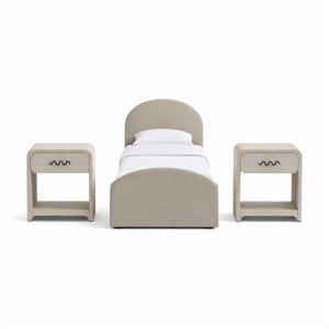 Bowery Hill Set of 3 Taupe Twin Trundle Bed and 2 Cream Linen Nightstands