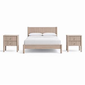 Bowery Hill Set of 3 White Oak Solid Wood Queen Bed and 2 Nightstands