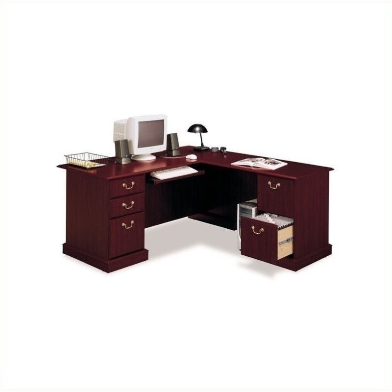 Pemberly Row L-Shape Executive Office Computer Desk in Harvest Cherry