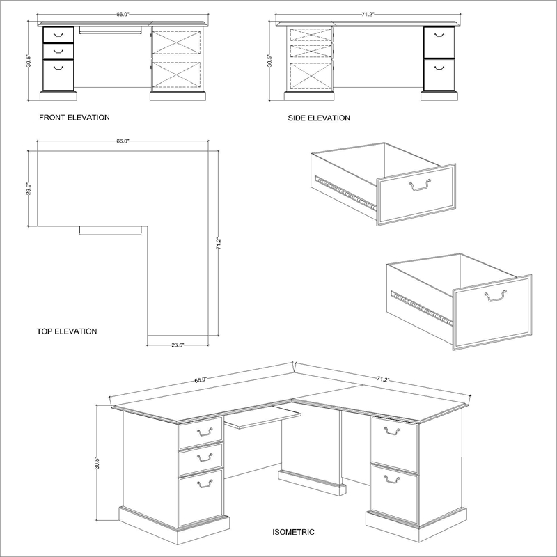 Pemberly Row L-Shape Executive Office Computer Desk in Harvest Cherry