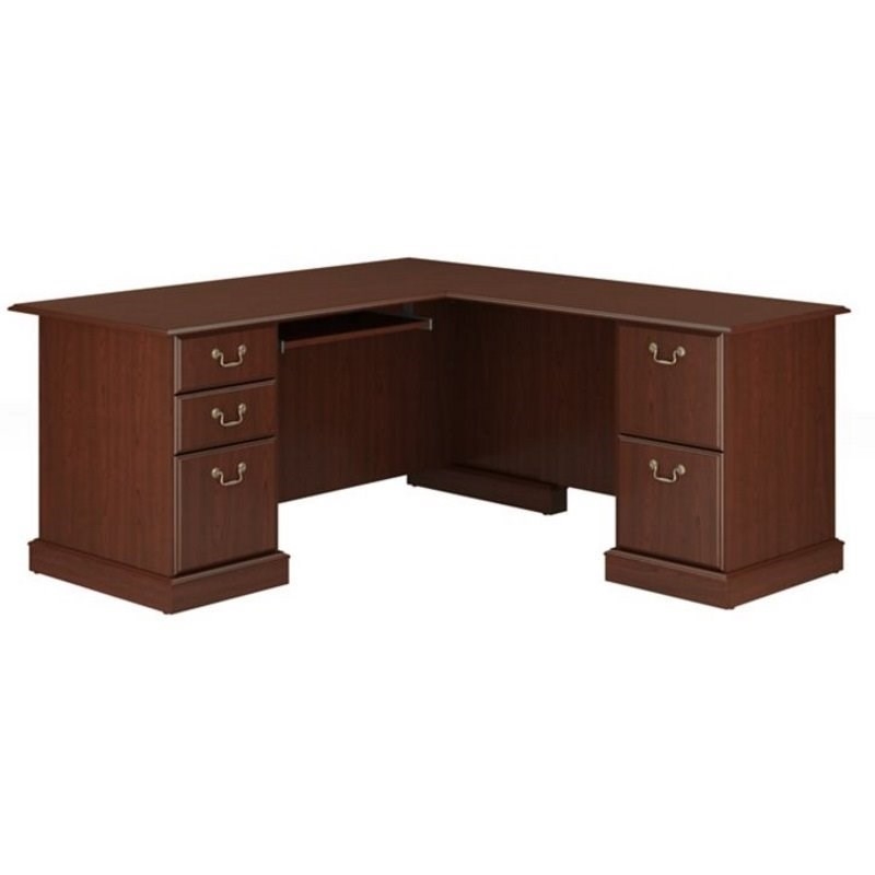 Pemberly Row L-Shape Executive Office Computer Desk in Harvest Cherry