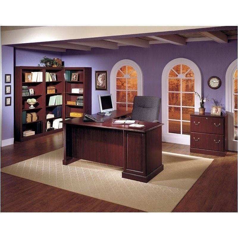 Pemberly Row LShape Executive Office Computer Desk in Harvest Cherry Cymax Business