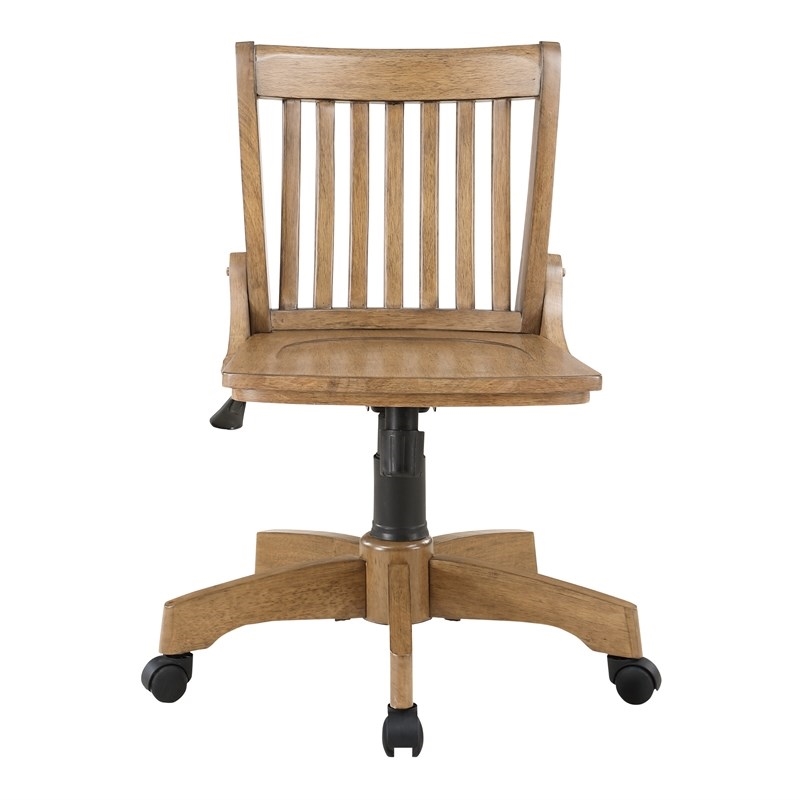 Pemberly Row Traditional Wood Bankers Office Chair in Medium Brown