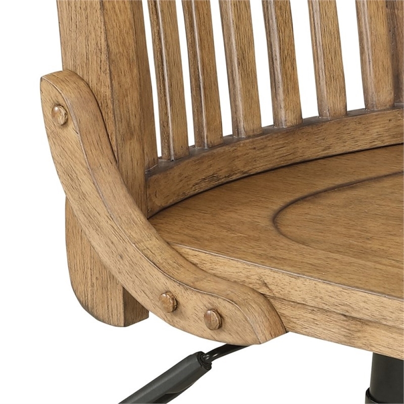 Pemberly Row Traditional Wood Bankers Office Chair in Medium Brown