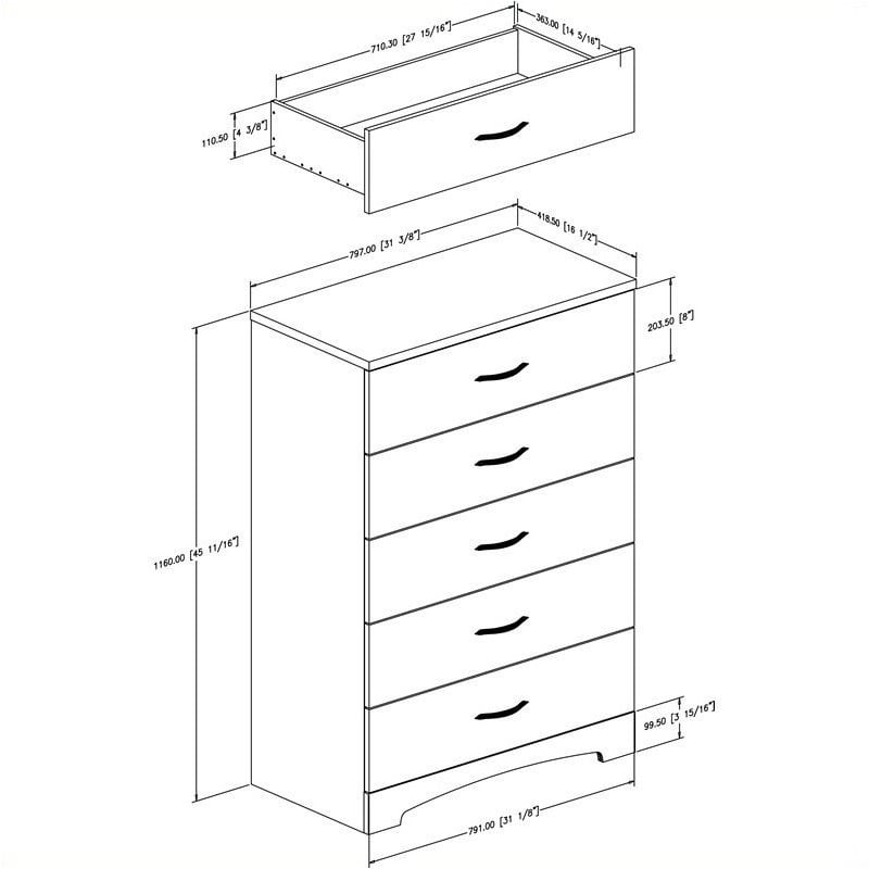 Pemberly Row 5 Drawer Chest in Dark Chocolate Finish