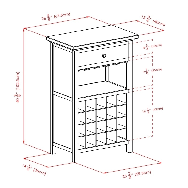 Pemberly Row 20-Bottle Transitional Solid Wood Wine Cabinet in Antique Walnut