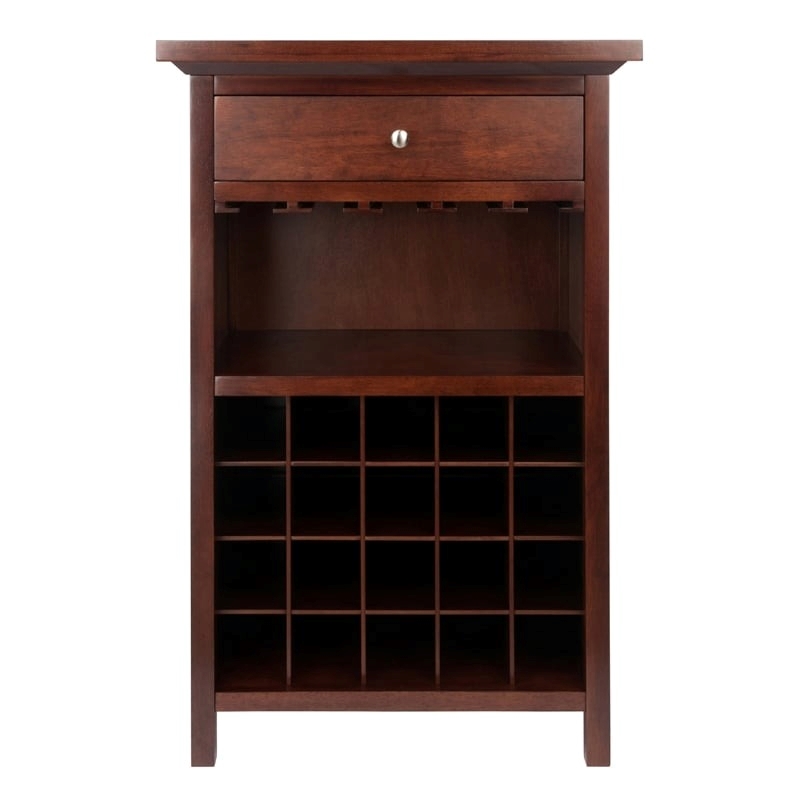 Pemberly Row 20-Bottle Transitional Solid Wood Wine Cabinet in Antique Walnut