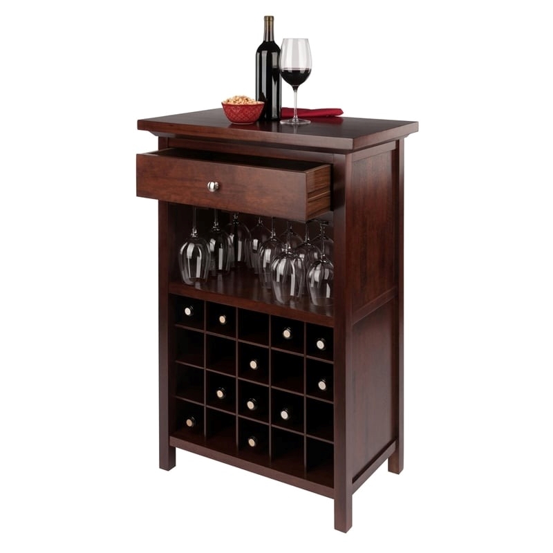 Pemberly Row 20-Bottle Transitional Solid Wood Wine Cabinet in Antique Walnut