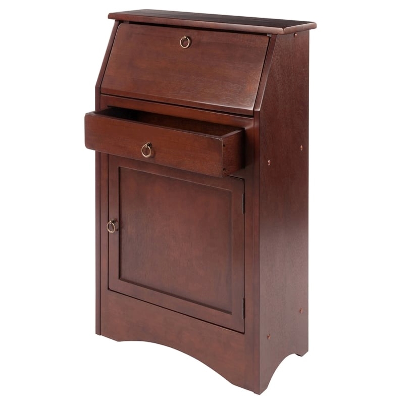 Pemberly Row Transitional Solid Wood Secretary Desk in Antique Walnut