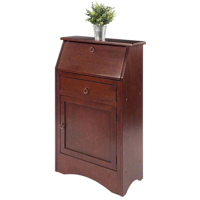 Pemberly Row Transitional Solid Wood Secretary Desk in Antique Walnut
