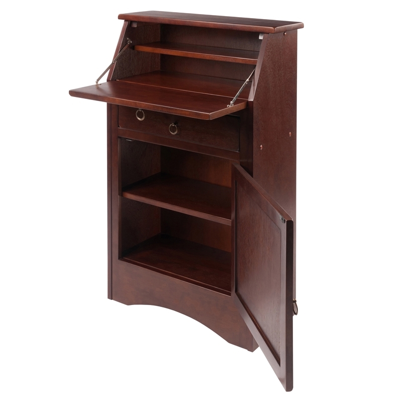 Pemberly Row Transitional Solid Wood Secretary Desk in Antique Walnut