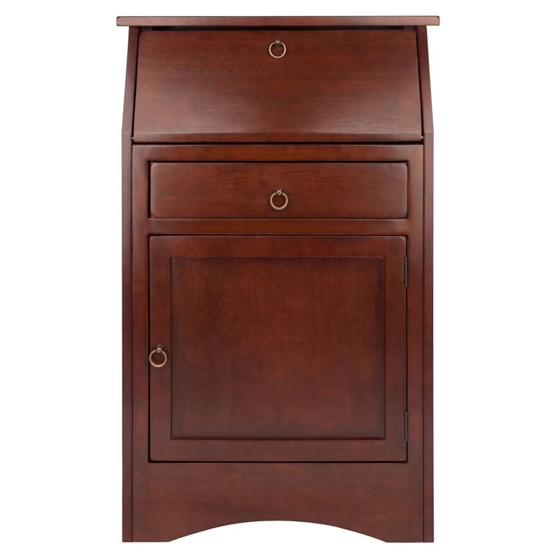 Pemberly Row Transitional Solid Wood Secretary Desk in Antique Walnut