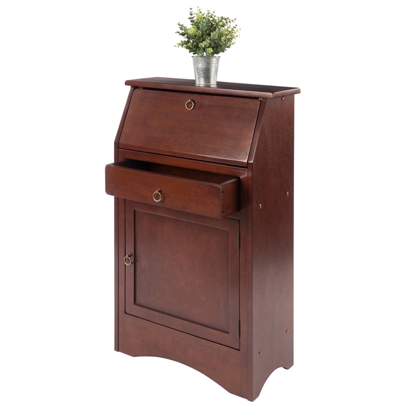 Pemberly Row Transitional Solid Wood Secretary Desk in Antique Walnut