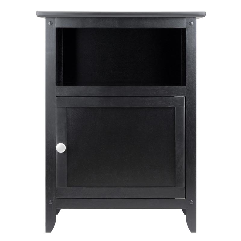 Pemberly Row Transitional Solid Wood End Table with Cabinet in Black