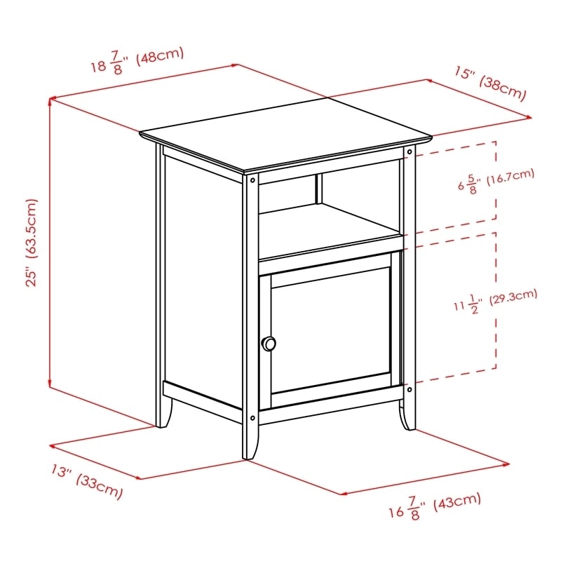 Pemberly Row Transitional Solid Wood End Table with Cabinet in Black
