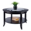 Pemberly Row Round Solid Wood Coffee Table with Glass Top in Dark Espresso