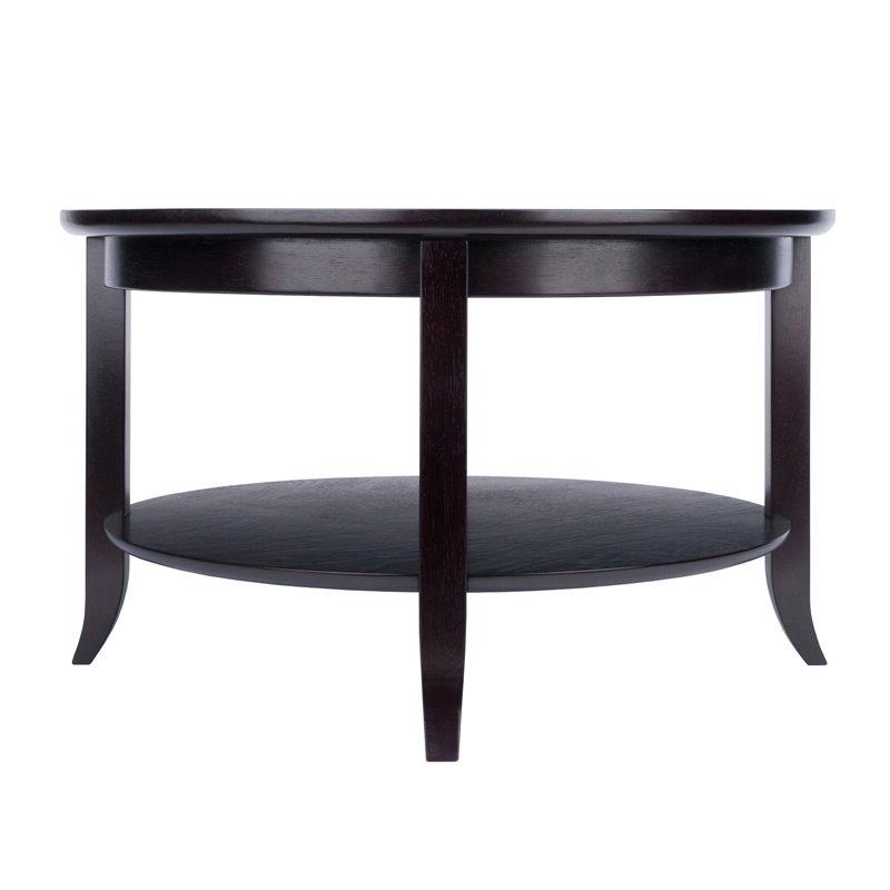 Pemberly Row Round Solid Wood Coffee Table with Glass Top in Dark Espresso