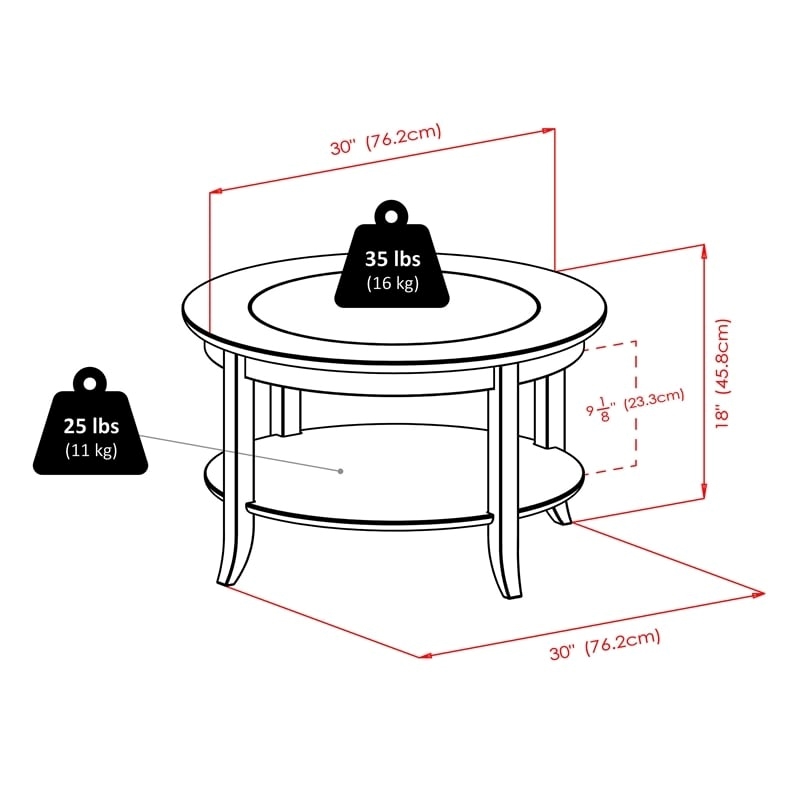 Pemberly Row Round Solid Wood Coffee Table with Glass Top in Dark Espresso