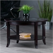 Pemberly Row Round Solid Wood Coffee Table with Glass Top in Dark Espresso