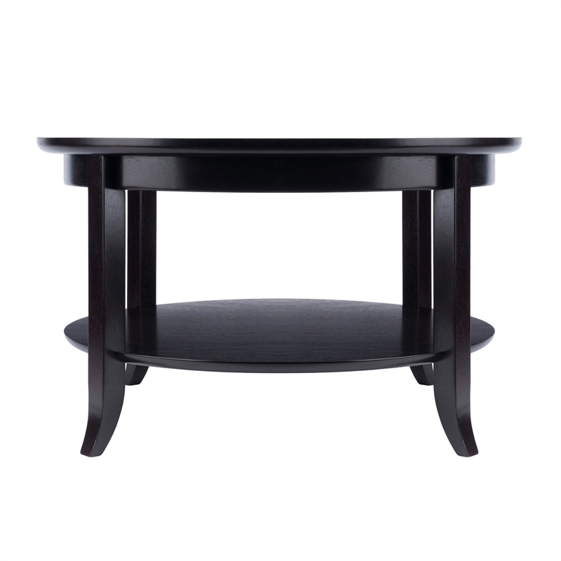Pemberly Row Round Solid Wood Coffee Table with Glass Top in Dark Espresso