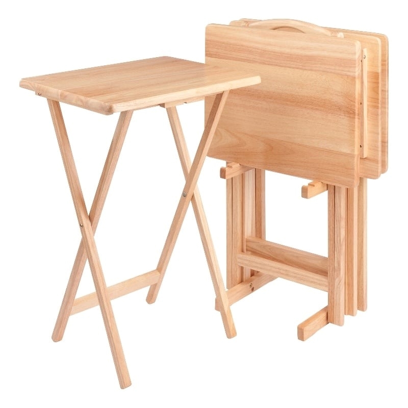 Pemberly Row 5-Piece Transitional Solid Wood TV Table with Stand in Natural