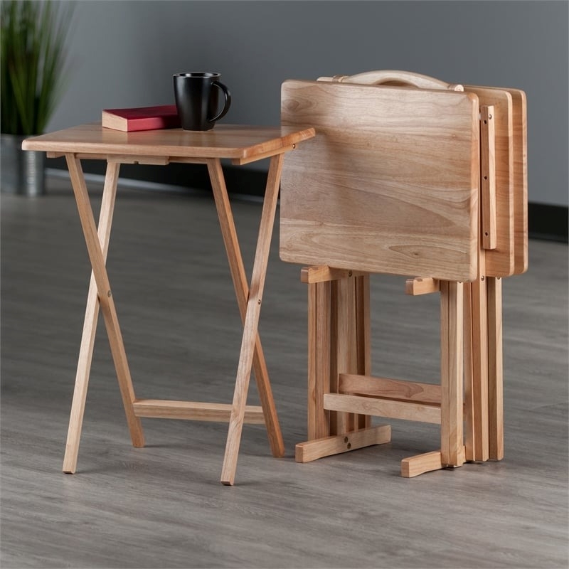 Pemberly Row 5-Piece Transitional Solid Wood TV Table with Stand in Natural