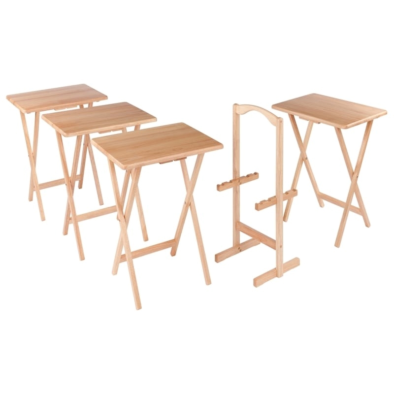 Pemberly Row 5-Piece Transitional Solid Wood TV Table with Stand in Natural