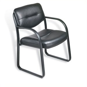 pemberly row leather guest chair with sled base in black