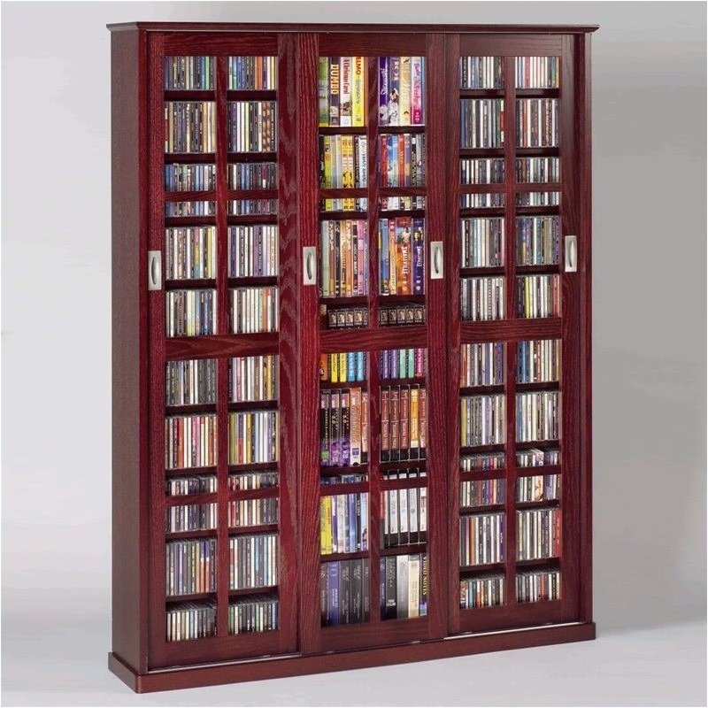 Pemberly Row 61 Triple Cd Dvd Wall Media Cabinet In Dark Cherry