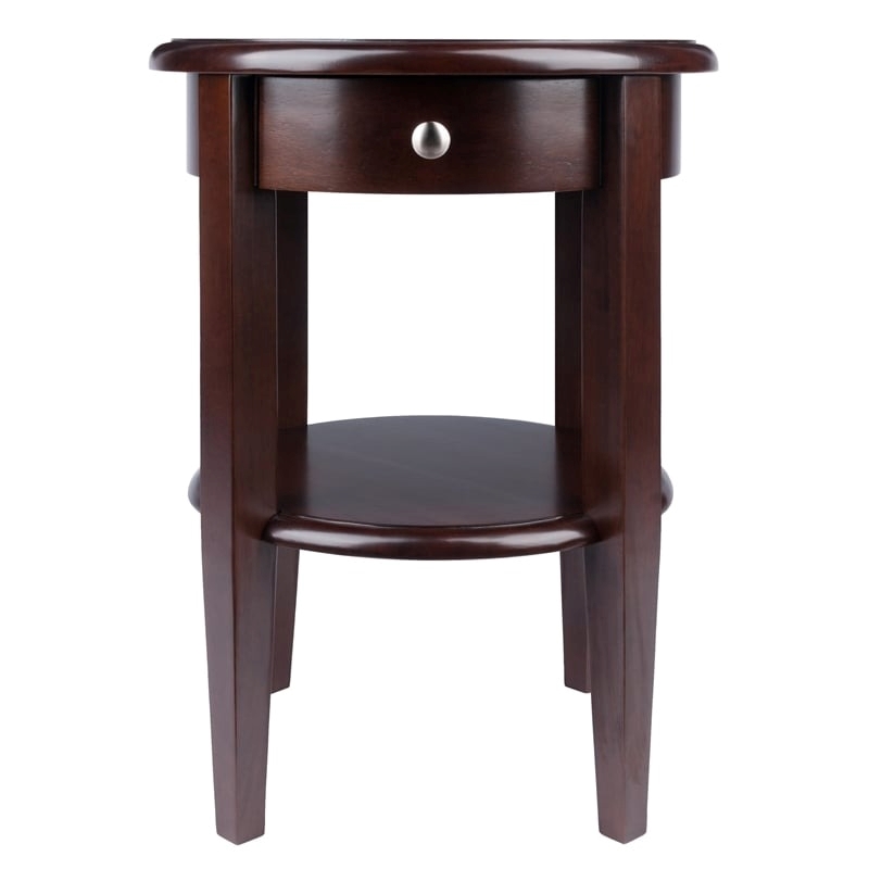 Pemberly Row Round Transitional Solid Wood End Table with Drawer in Walnut