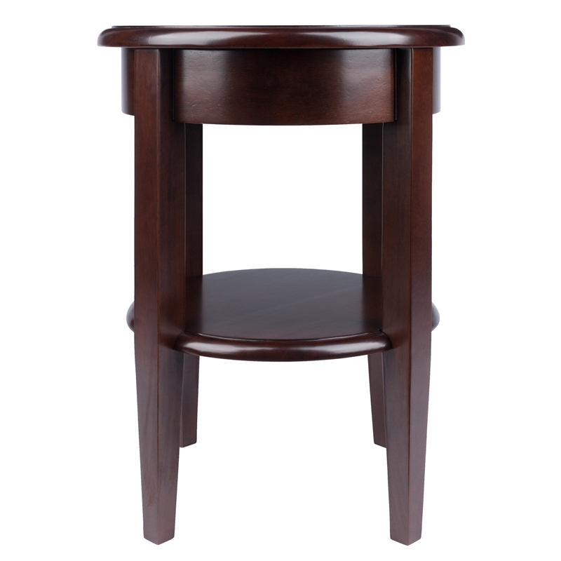 Pemberly Row Round Transitional Solid Wood End Table with Drawer in Walnut