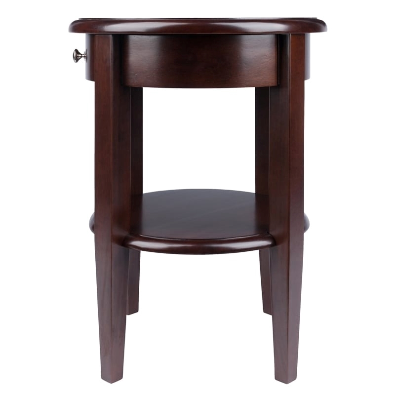 Pemberly Row Round Transitional Solid Wood End Table with Drawer in Walnut