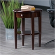 Pemberly Row Round Transitional Solid Wood End Table with Drawer in Walnut