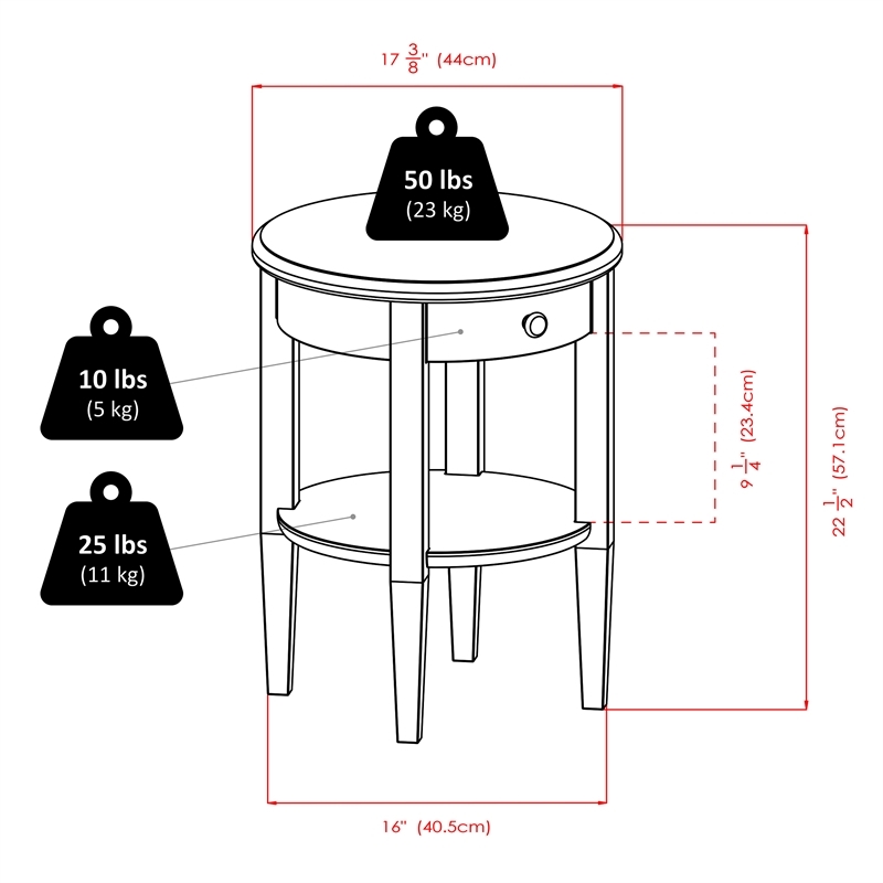 Pemberly Row Round Transitional Solid Wood End Table with Drawer in Walnut
